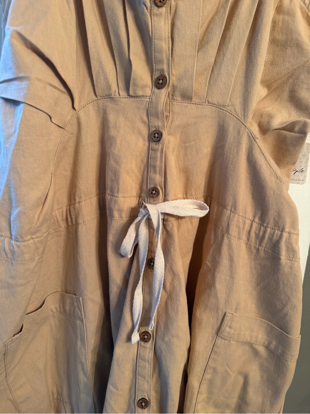 Free People Biscotti Tan Button-Front Drawstring Tank - Picture 6 of 10